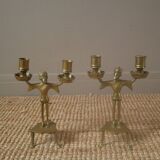 Pair of candlesticks candelabra candle holders brass African art man handcrafted ethnic decoration