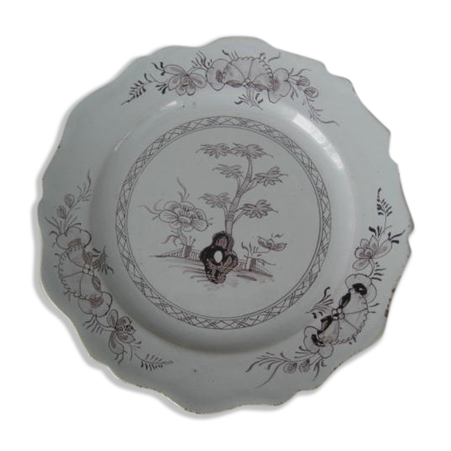 18th century St Amand manganese earthenware plate