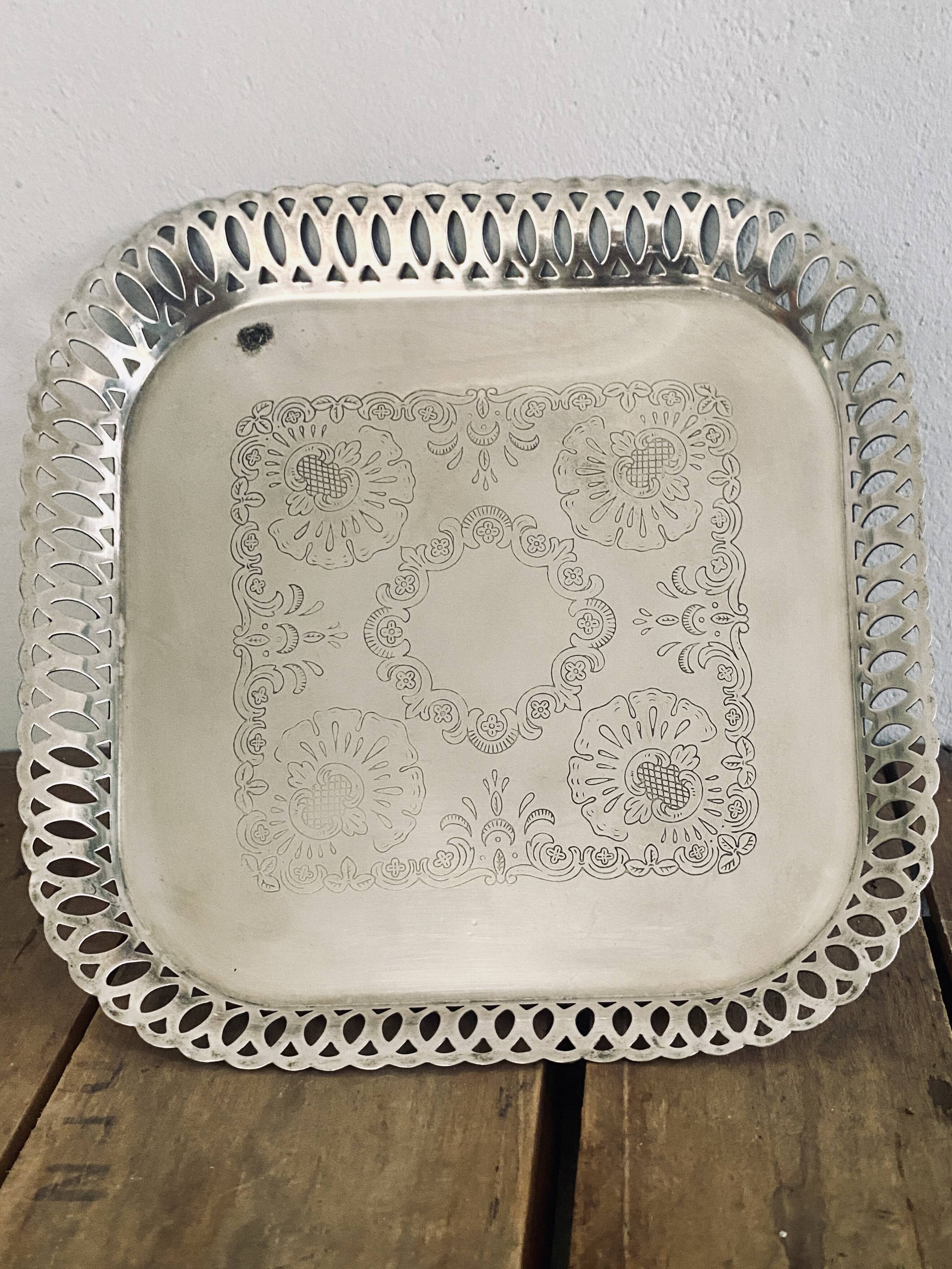 Silver metal tray, 1950s