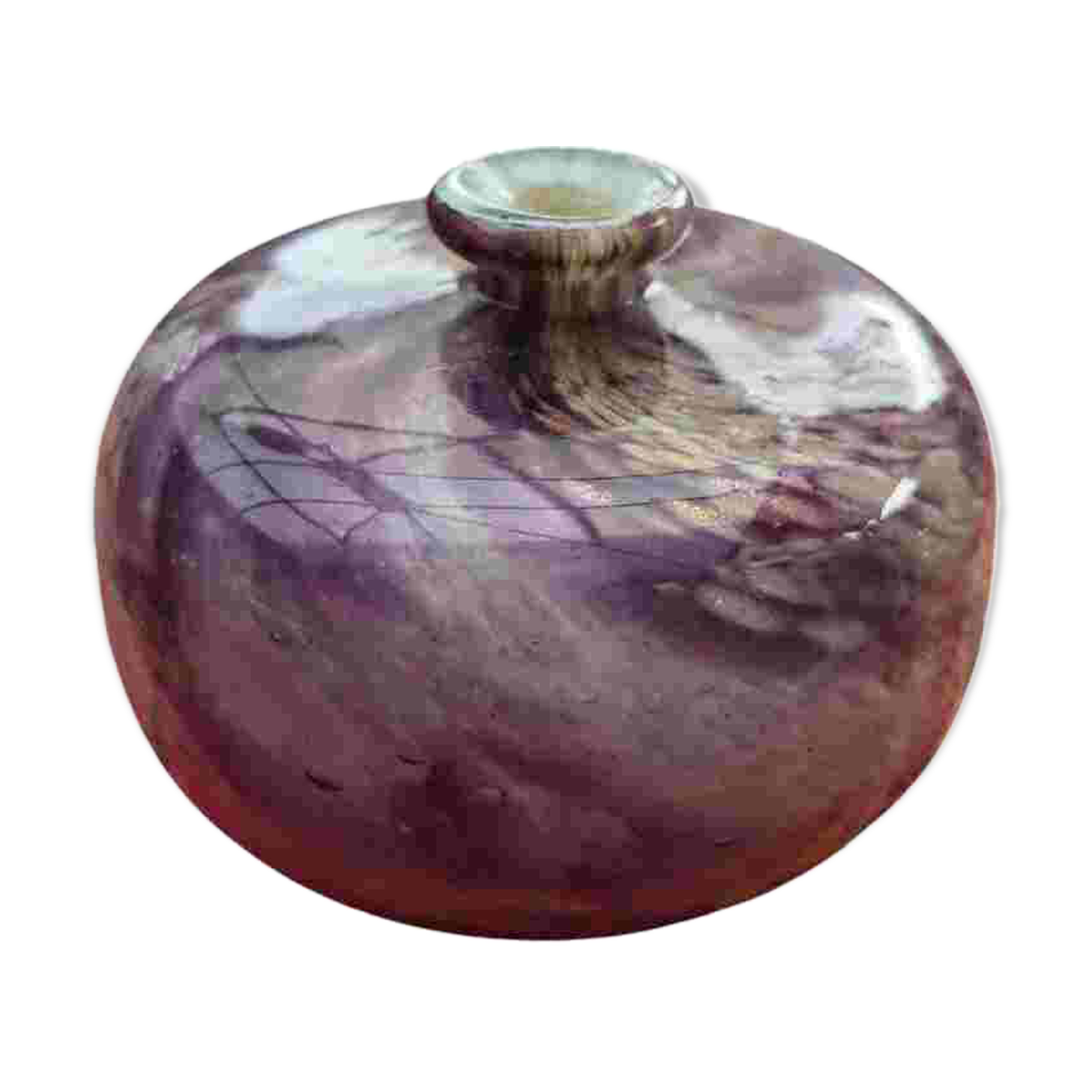Vase panse aplatie à décor de spirales violettes et dorées