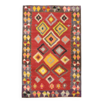 5x8 Red & Yellow Handmade Turkish Kilim Rug, 155x245Cm