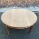 Renovated round Art Deco dining table in solid oak, 1950, 230cm extendable.