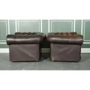 Vintage Brown Leather Chesterfield Club Tub Chairs, Set of 2