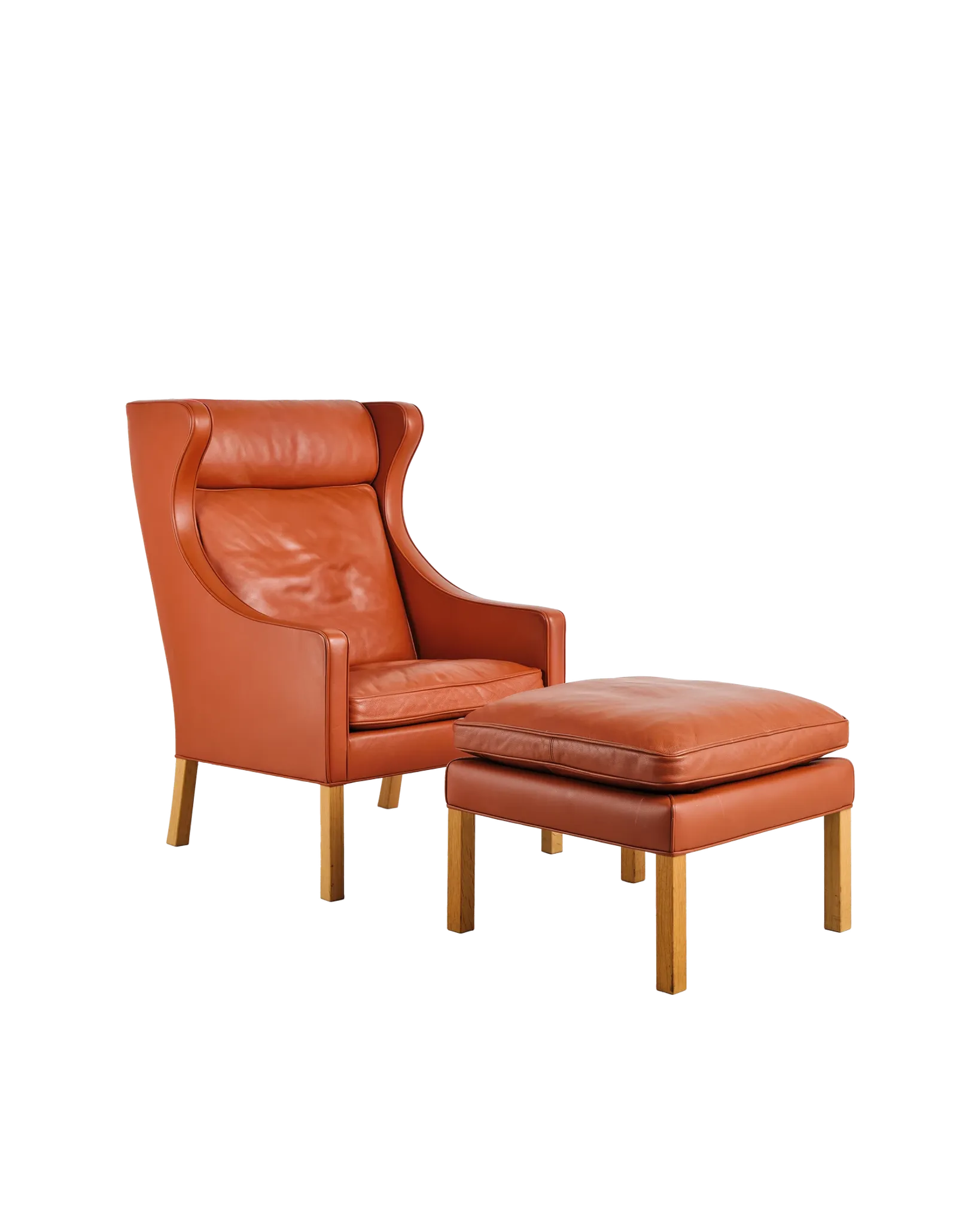 Armchair 2204 and leather pouf by Børge Mogensen, Denmark, 1960s.