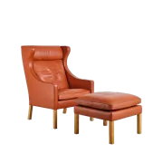 Armchair 2204 and leather pouf by Børge Mogensen, Denmark, 1960s.