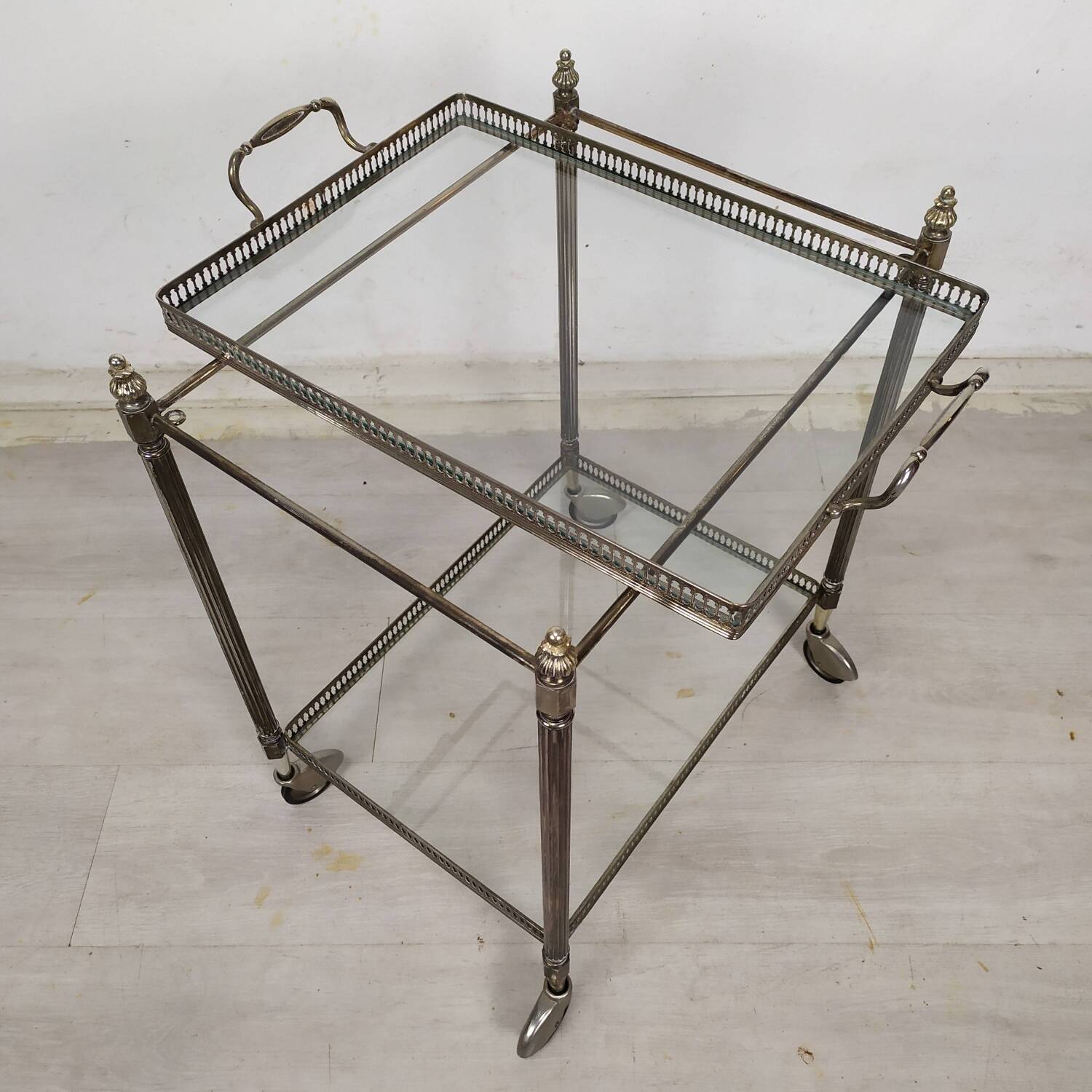 Silver-plated brass rolling trolley