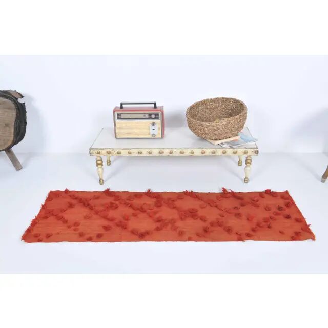 Vintage Turkish Hand-Knotted Wool Cotton Red Kilim Runner Rug 52x150