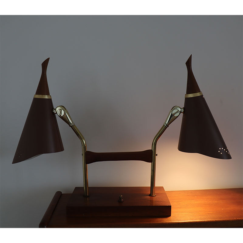 Vintage desk lamp double casserole in metal and brass, 1960