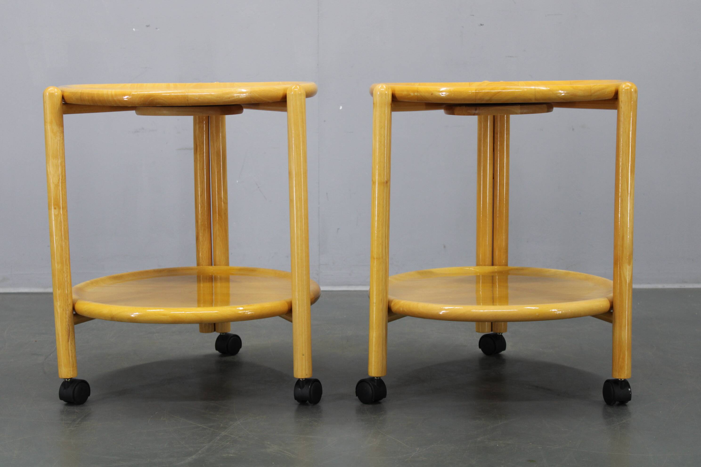 Jens Quistgaard Danish birch 2-tier round trolley Lazy Susan, 1970s