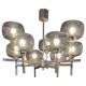 Timeless modern Scandinavian / mid-century chandelier in chrome and smoked glass.