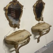Pair of wall-mounted consoles with a mirror in Louis XV style.