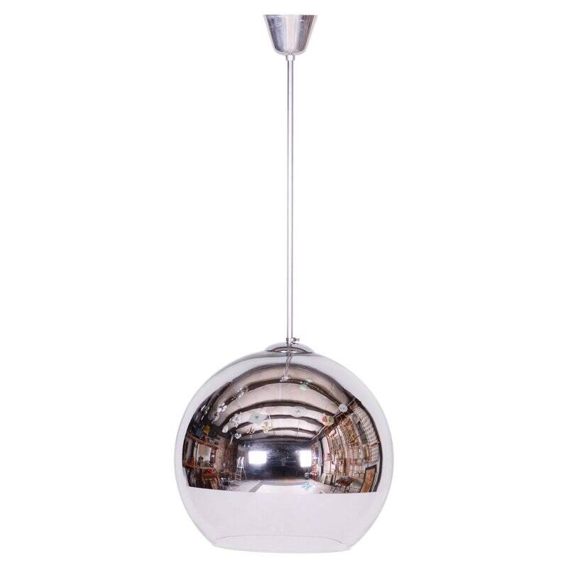 Mid-Century Chandelier in Chromed Steel and Opaline Glass, Germany, 1970s