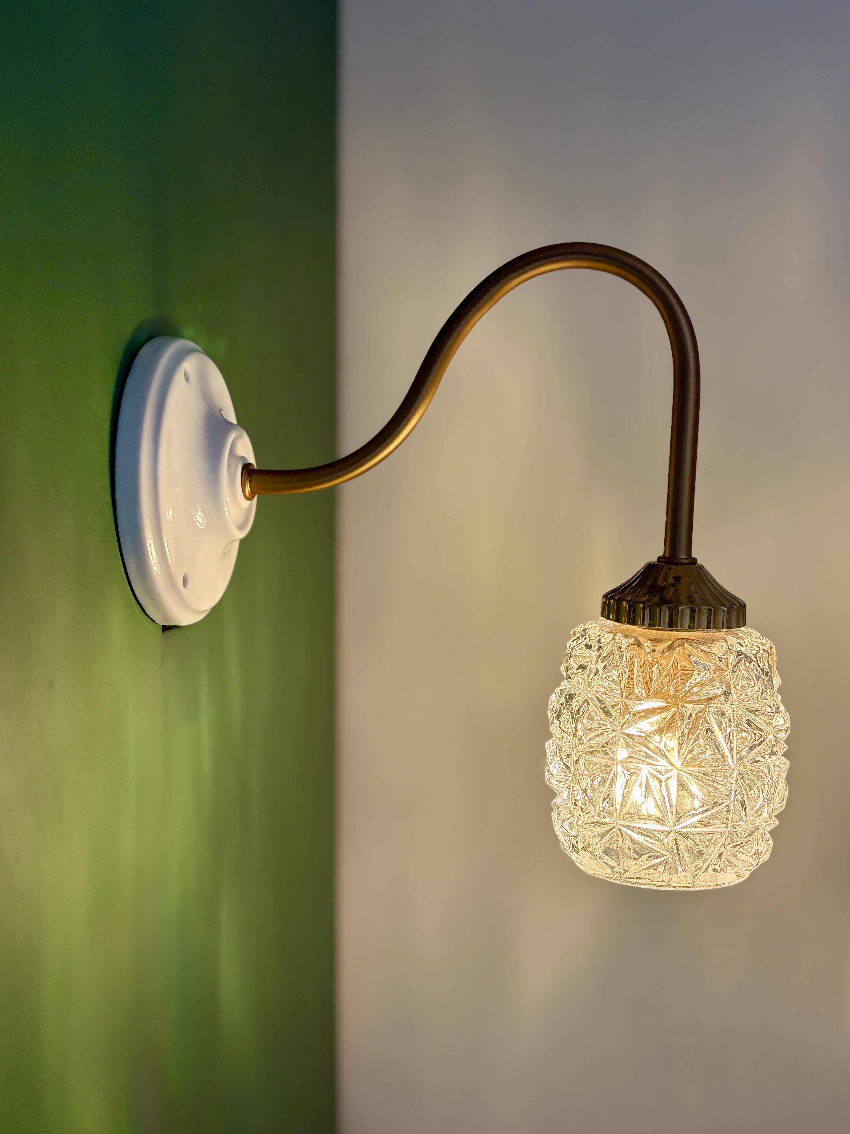 Vintage moulded glass tulip swan neck wall light
