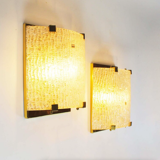 Set of large 1970s Italian brass & Murano glass wall lights