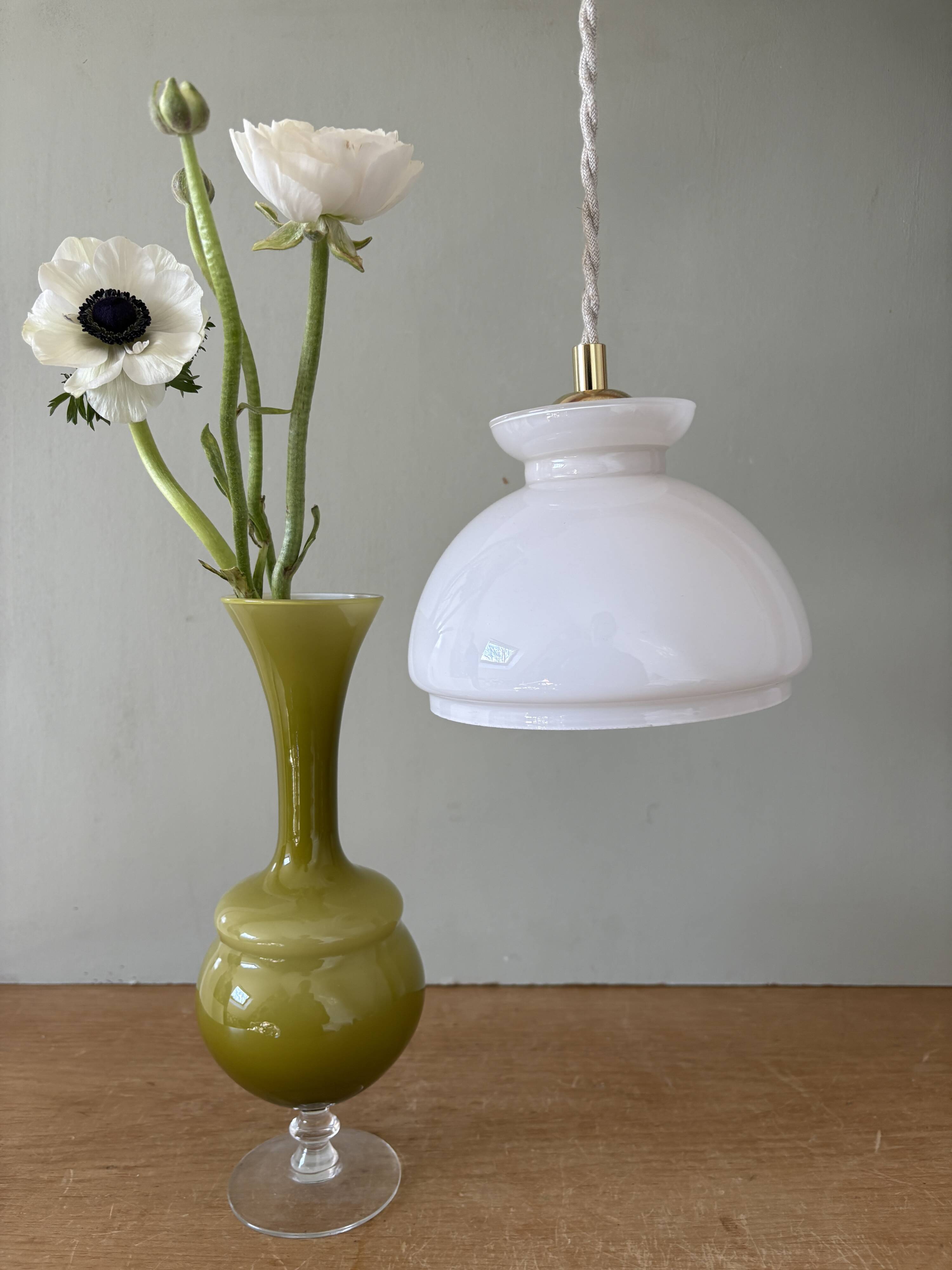 Vintage white opaline lampshade pendant light