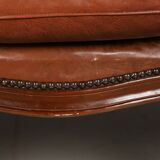 ococo-Style 3-Seater Sofa — Leather & Wood — Classic Curved Salon Silhouett