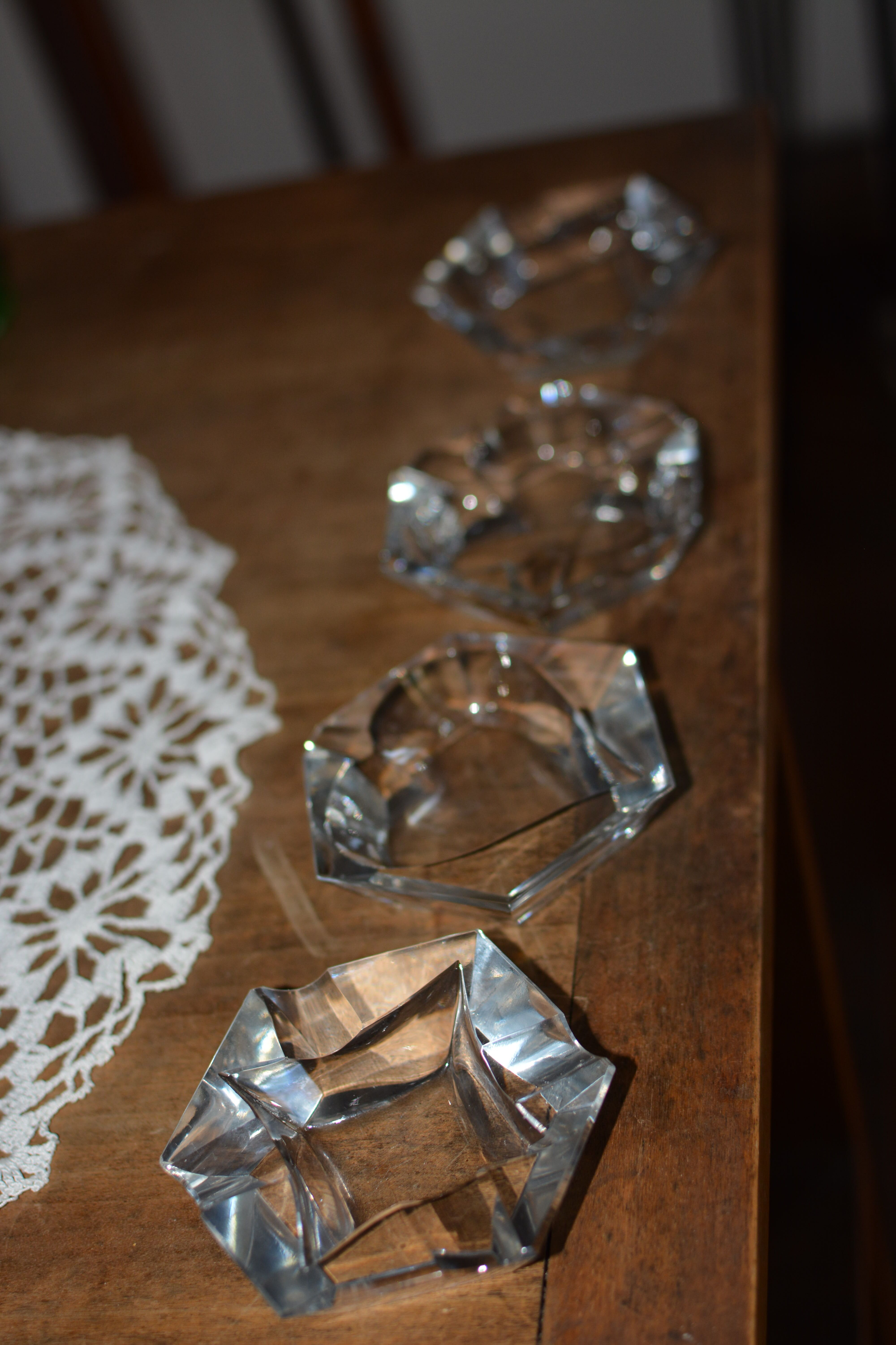 Set of polish crystal ashtrays as of cards
