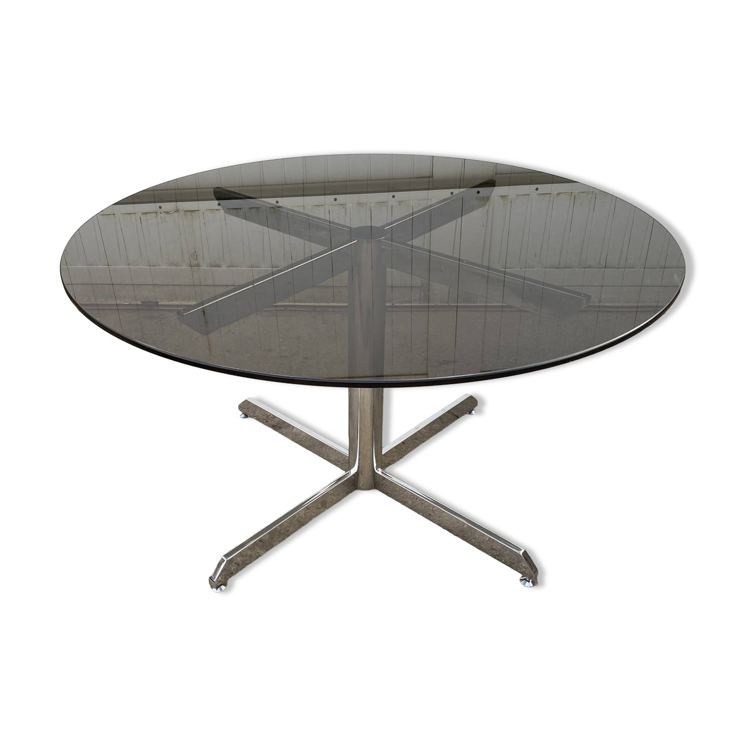 Smoked glass round table chrome Florence Knoll Roche Bobois an70
