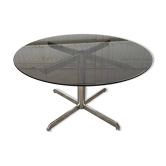 Smoked glass round table chrome Florence Knoll Roche Bobois an70