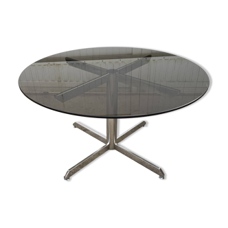 Smoked glass round table chrome Florence Knoll Roche Bobois an70