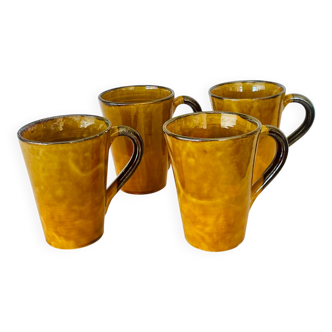 4 enamelled ceramic coffee mugs from Vallauris a.e gitma