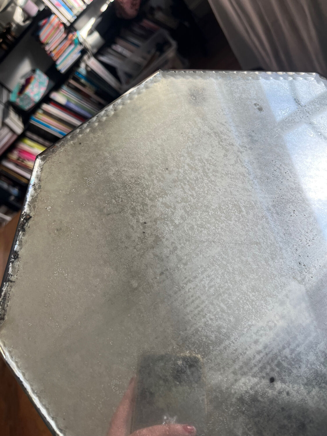 Mirror, antique octagonal tray.