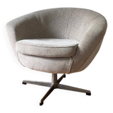 Mid-Century Scandinavian Ivory Swivel Shell Armchair