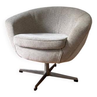 Fauteuil Coquille Pivotante Ivoire Mid-Century Scandinave