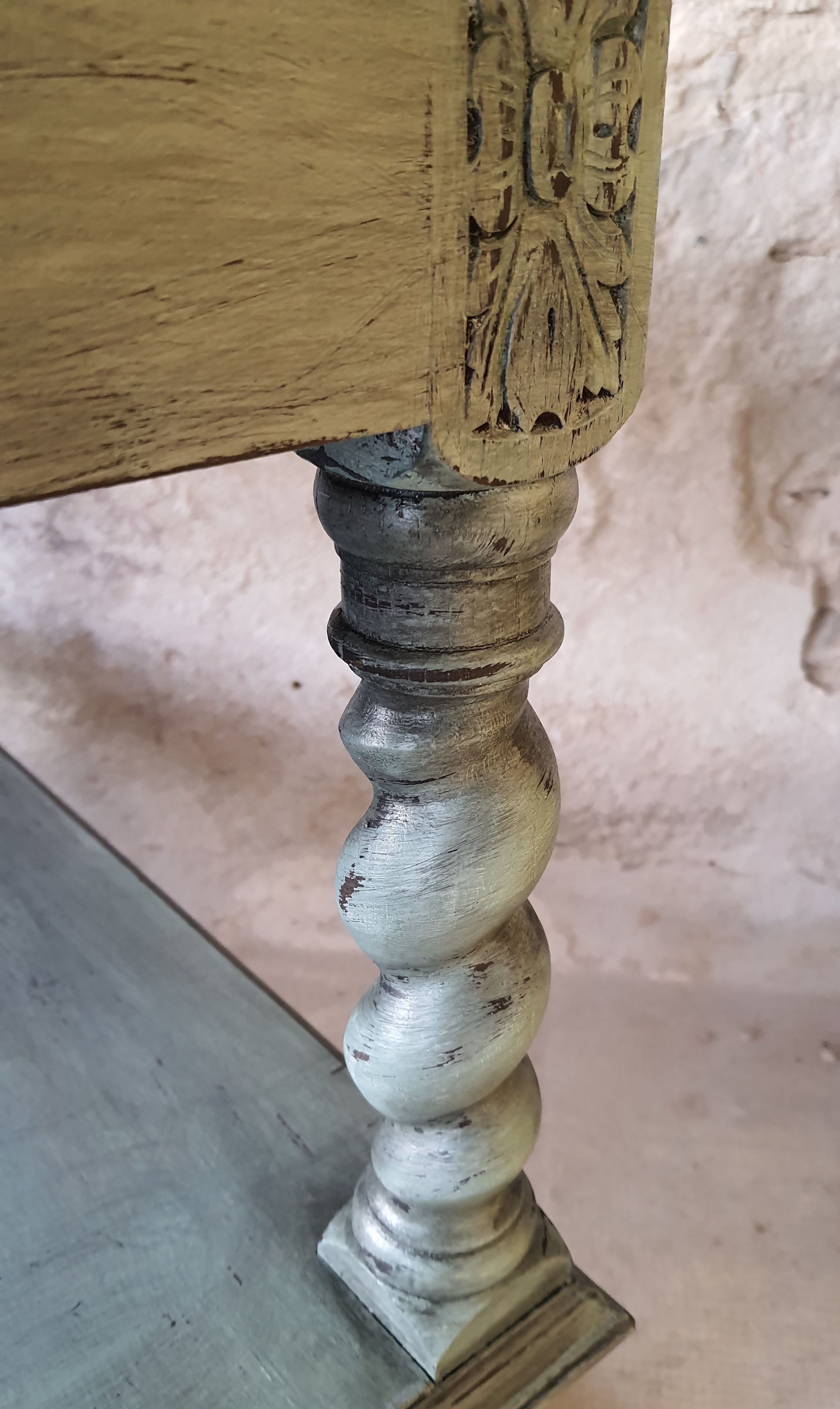 Console Louis XIV shabby chic - sage green patina