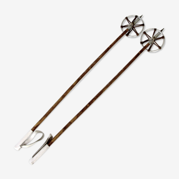 Pair of ski poles in noisetier - leather handle and large washers