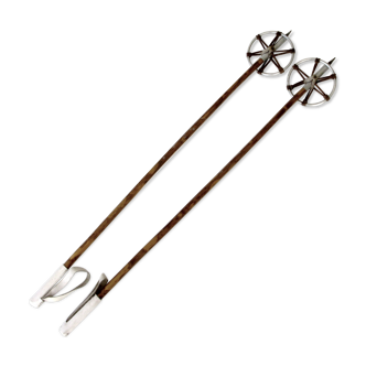 Pair of ski poles in noisetier - leather handle and large washers