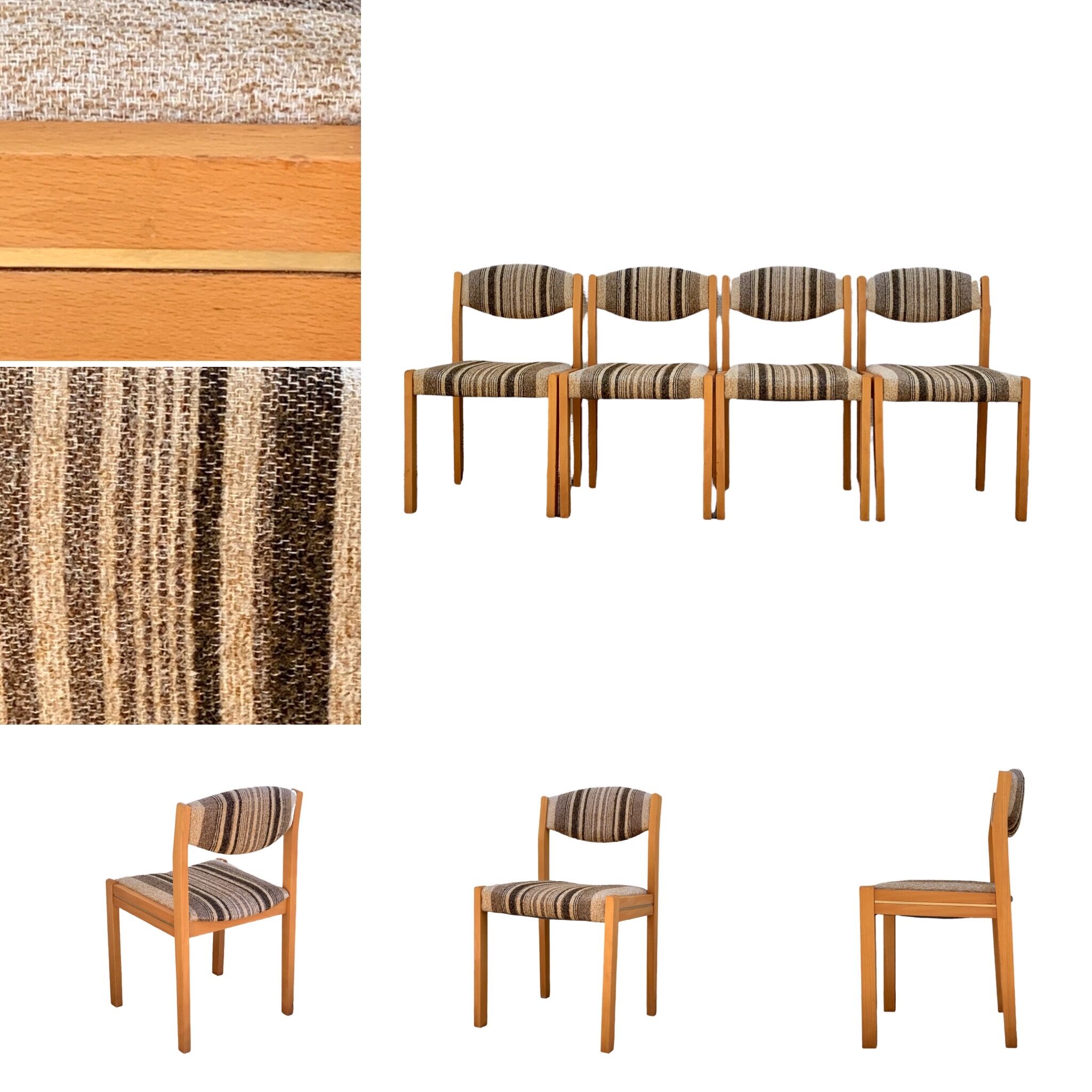 Suite of 4 chairs self beech brass and wool 1960