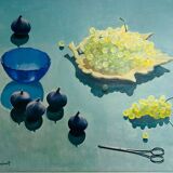 Large painting of white grapes and figs