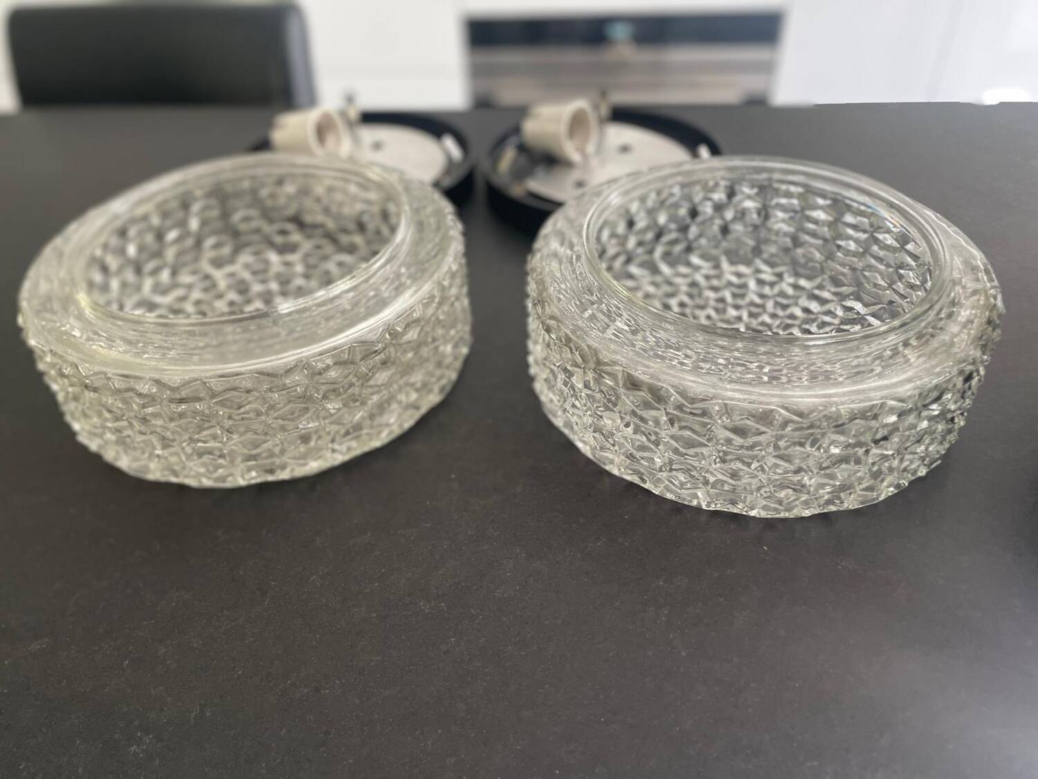 Pair of RZB molded glass ceiling lights, 1960s. Germany