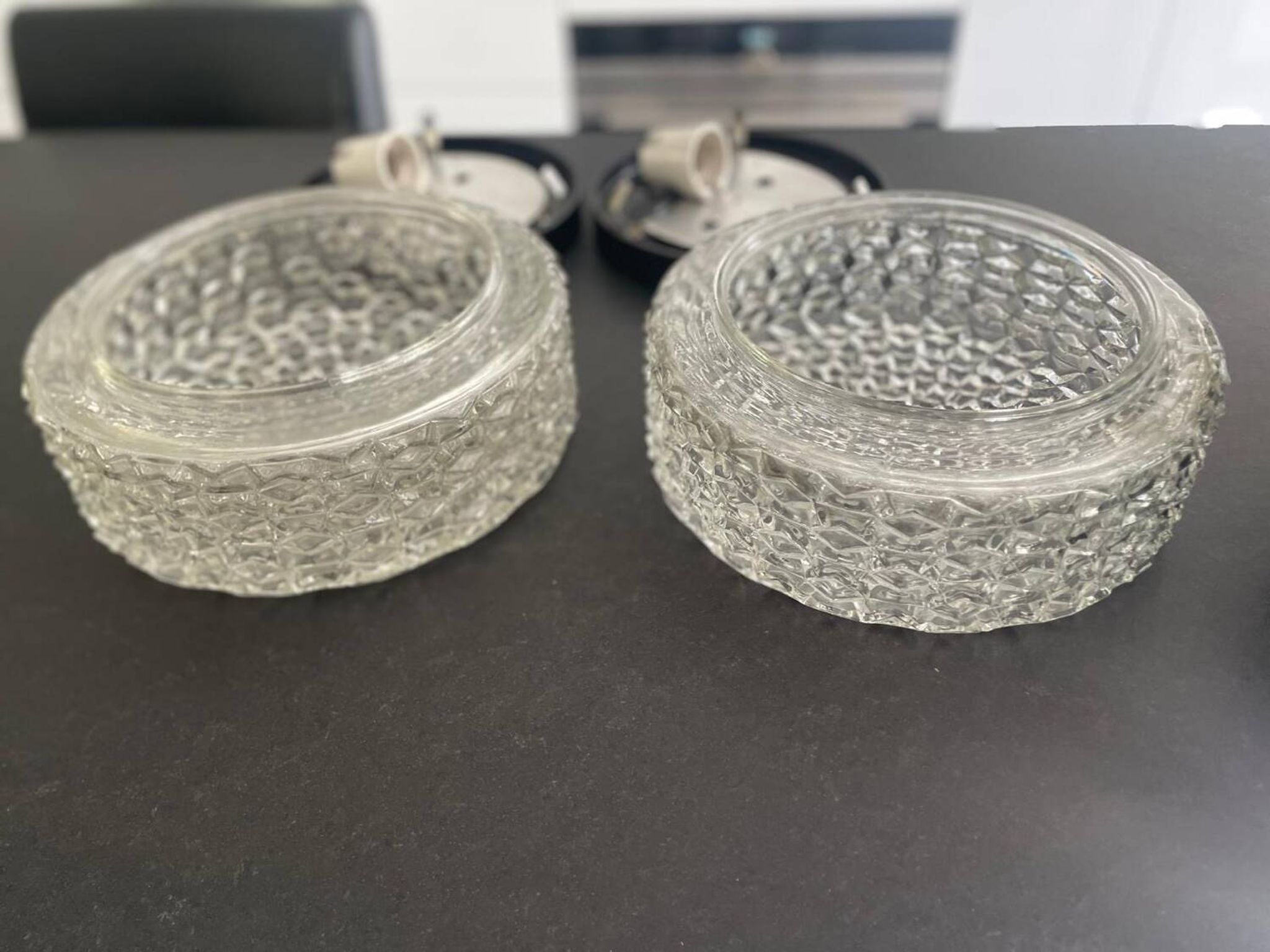 Pair of ceiling lights RZB moulded glass 1960. Germany