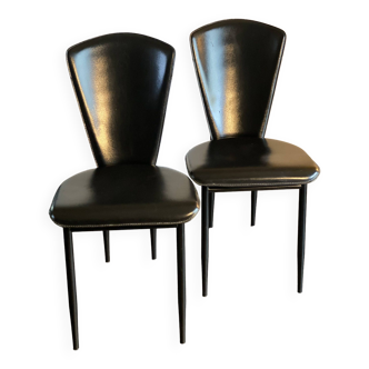 Paire de fauteuils vintage en cuir italien