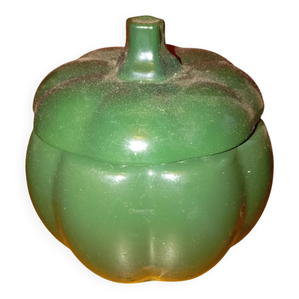 Bonbonniere / sucrier en verre forme citrouille verte