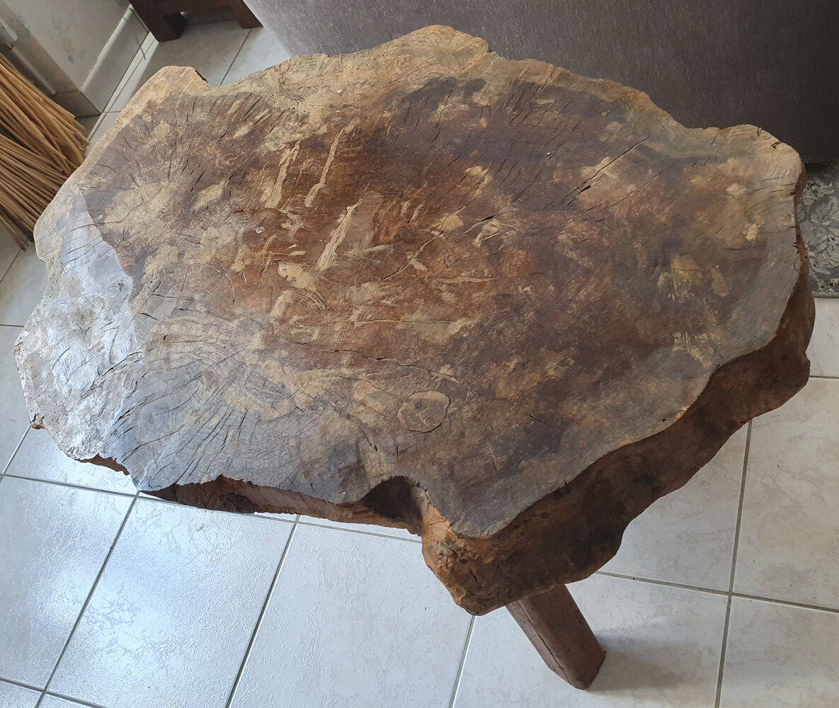 tree trunk table, brutalist, solid oak