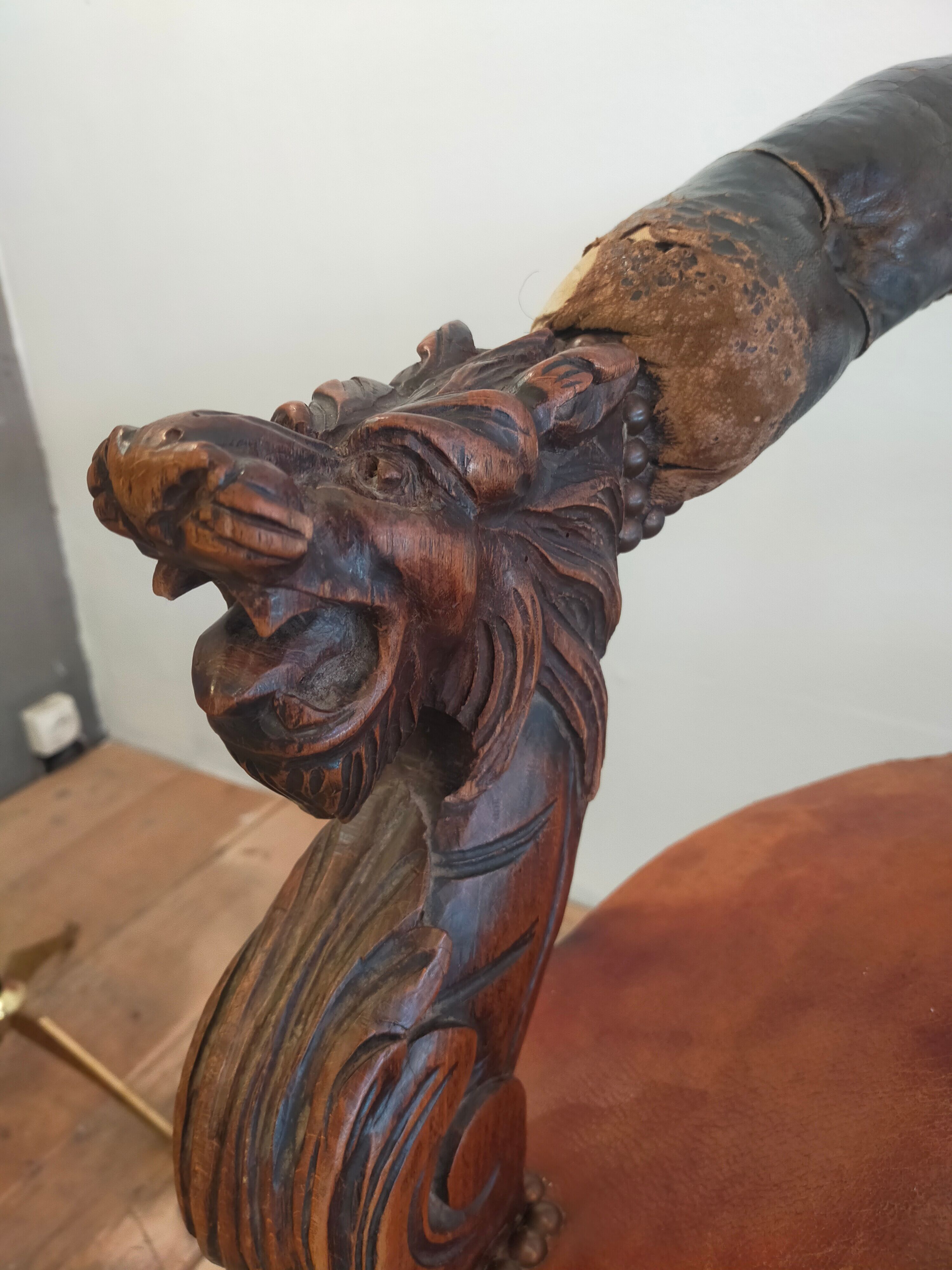 1920 sculpted office armchair with griffon head