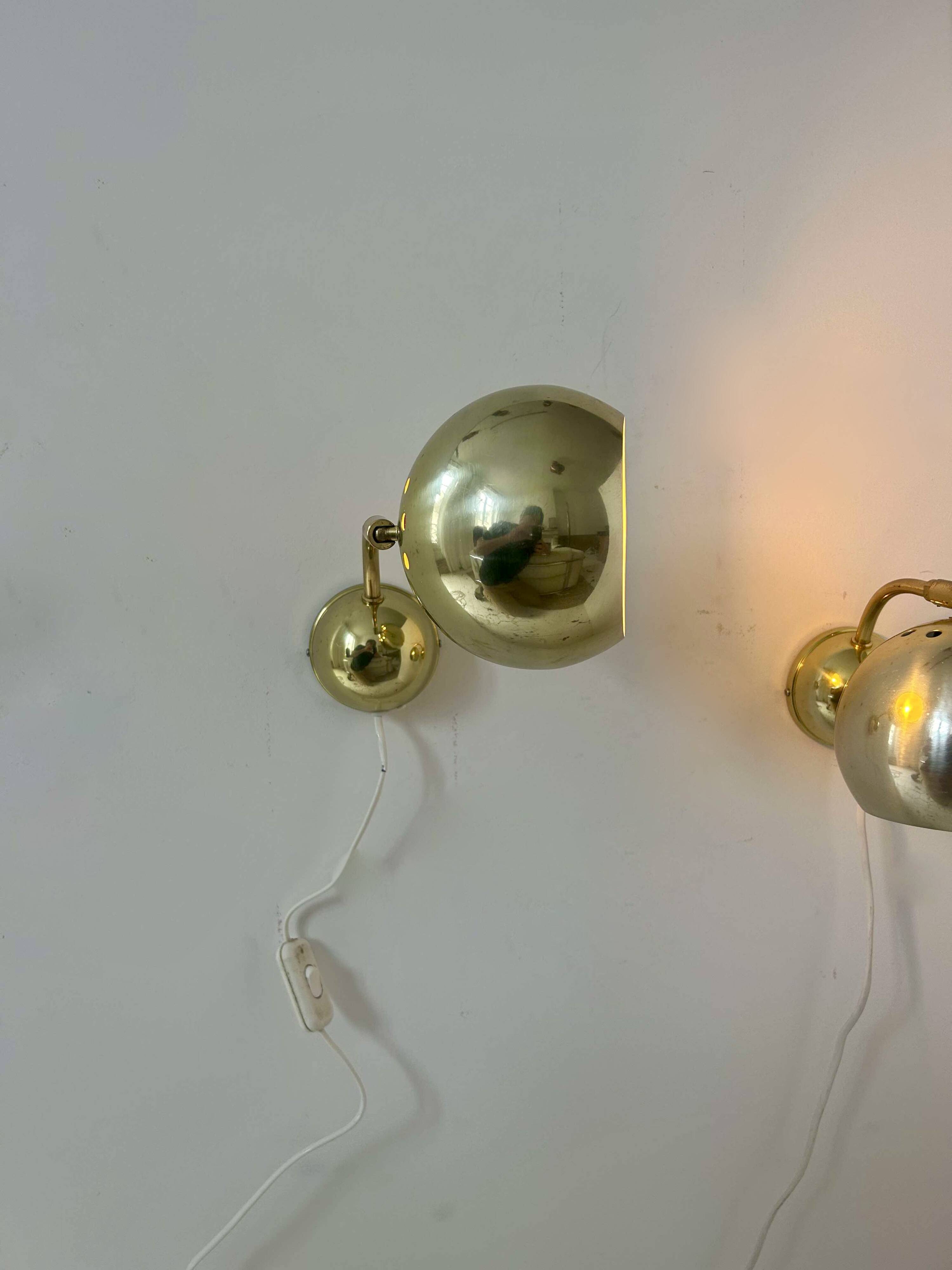 Pair of vintage adjustable wall lights, brass, Sweden 1970