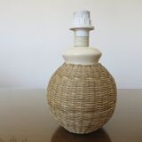 Lamp in rattan and ceramic 70s