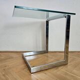 Midcentury Design Cantilevered Glass & Chrome Side Coffee Table, 1980s