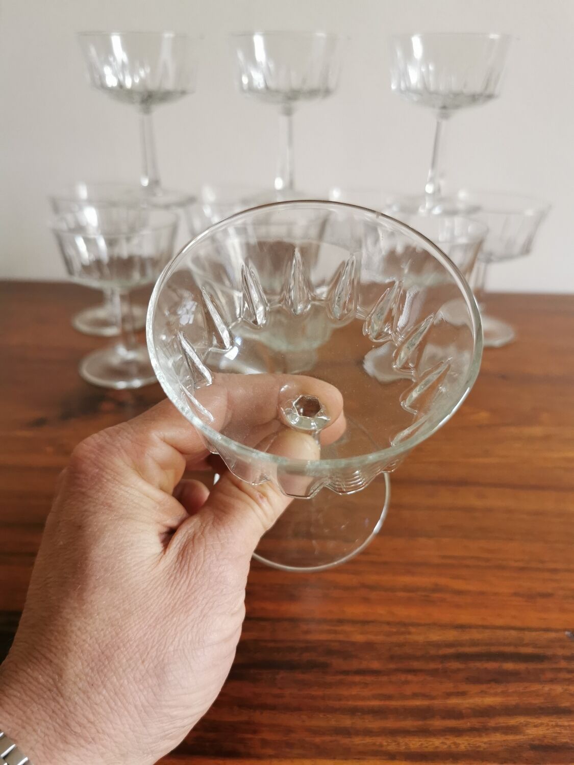 12 vintage champagne glasses
