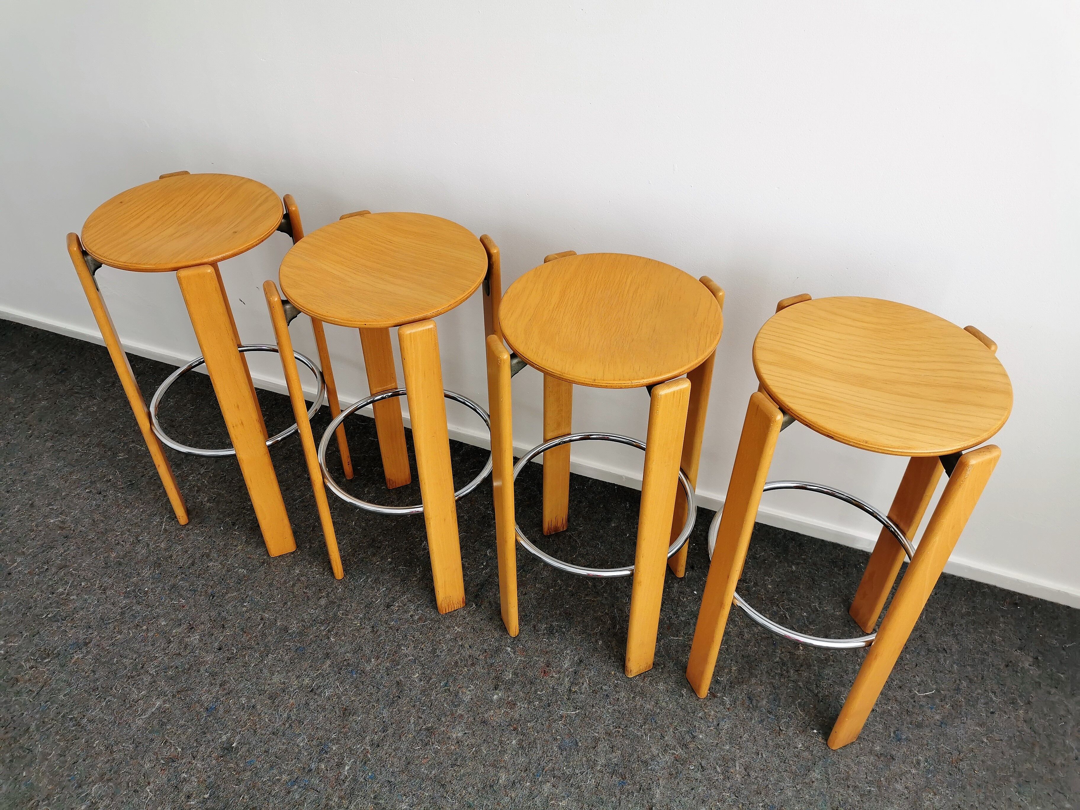 Set beech bar stools by Bruno Rey for Kusch + Co 1970's