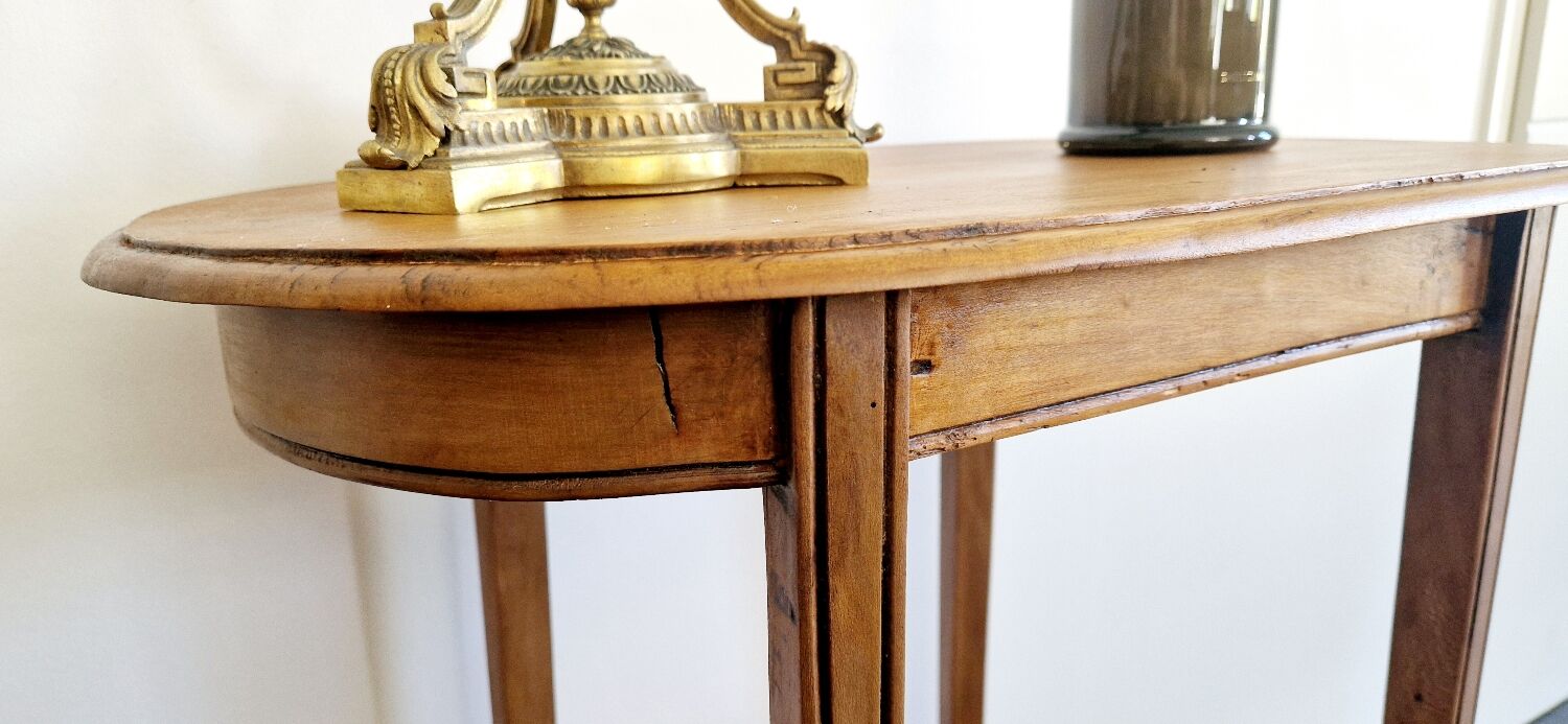 Oval side table with double top in wood - Art Deco style 1940s