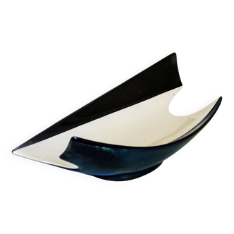 VERCERAM white and black iridescent ceramic centerpiece from the 1950s