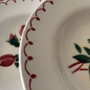 Set of 6 antique deep plates in earthenware • Red rose decoration
