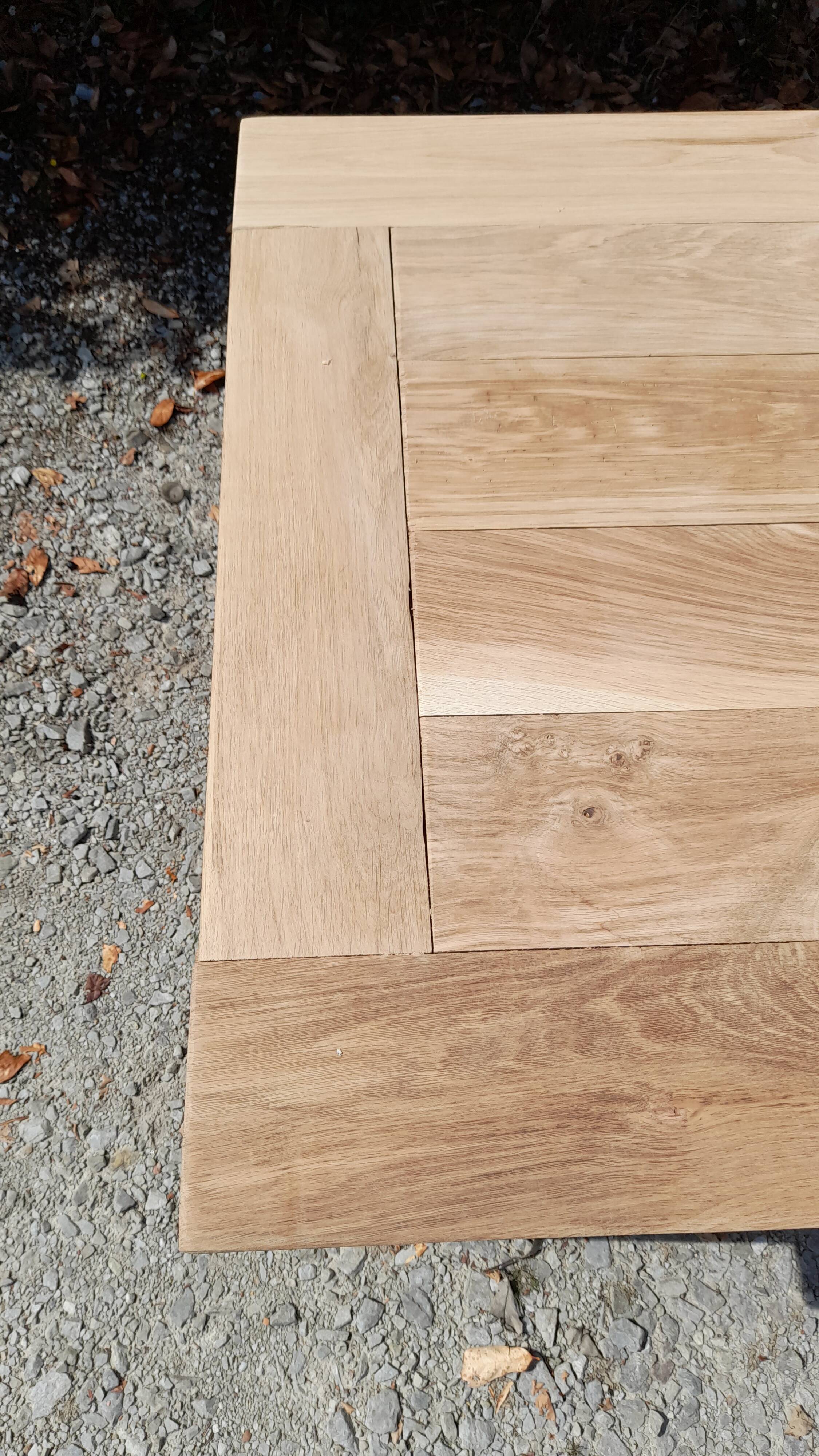 Solid oak farmhouse table in raw wood