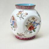 Ancien vase boule forme libre faïence de Longwy XIXe céramique fleurs