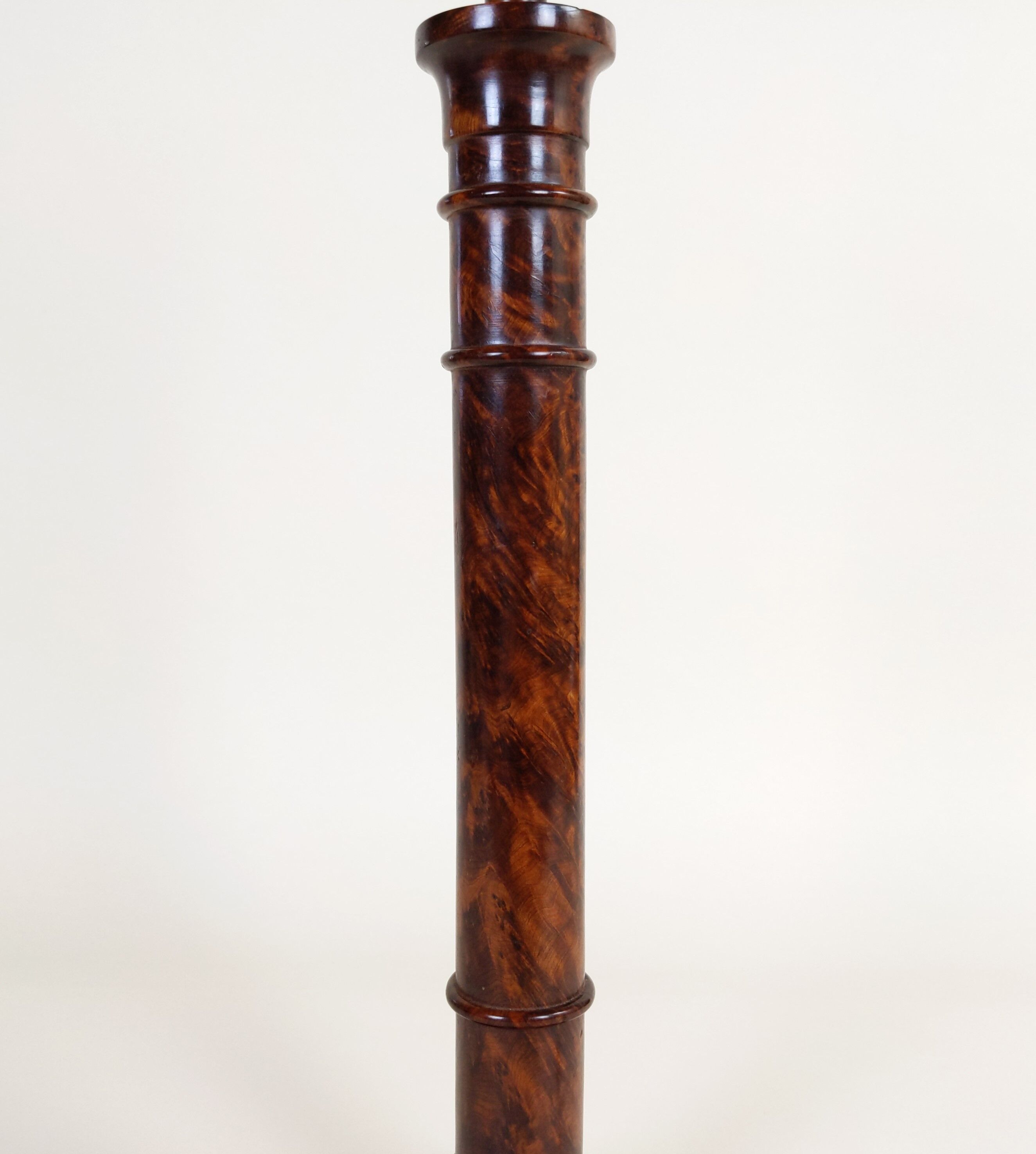 Hand-turned bramble wood lamp foot with golden twisted fabric cable